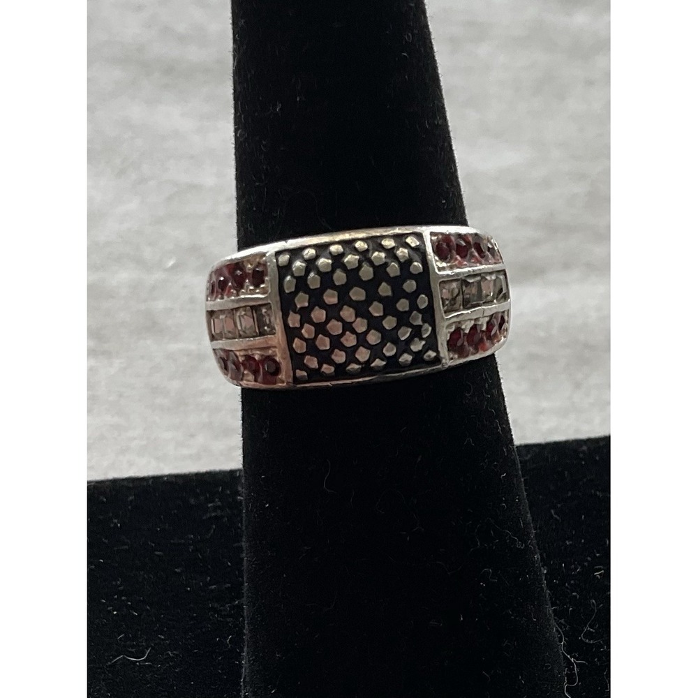 SETA 925 Sterling Silver Flag Design Ring Size 7 Red White Blue Vintage